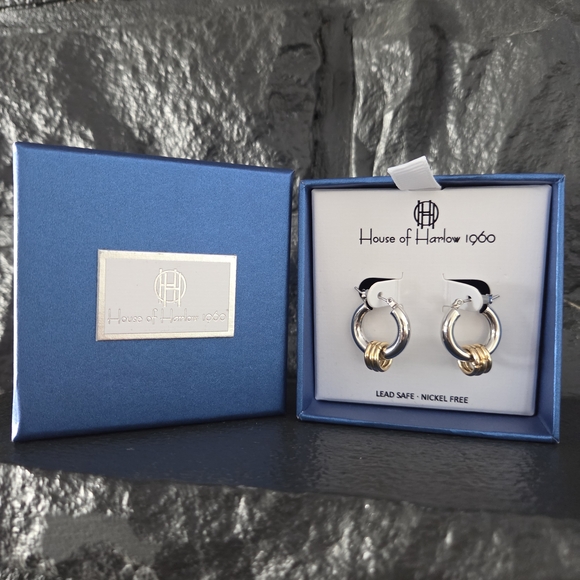 House of Harlow 1960 Silver Hoops with Gold Rings - Picture 2 of 2